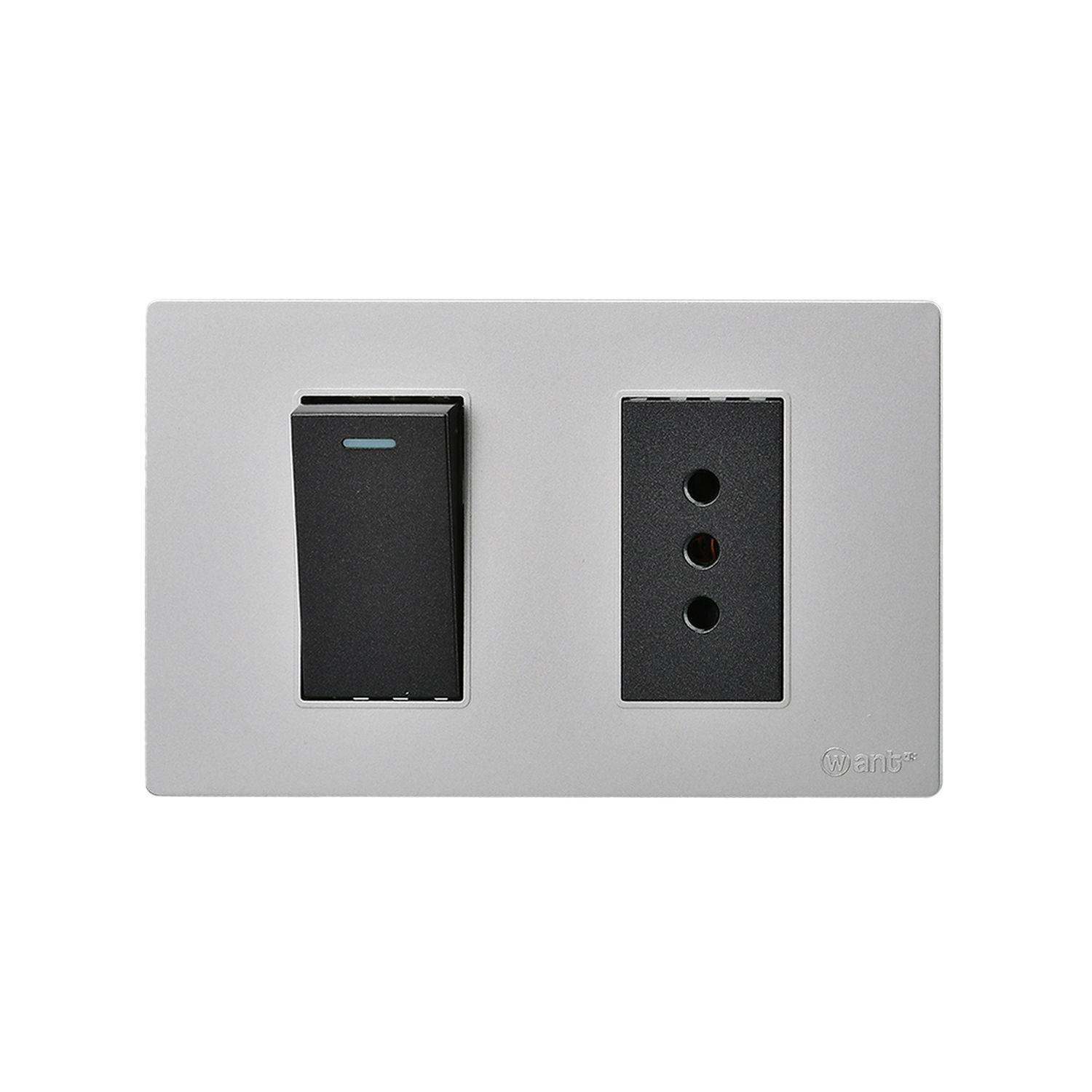Pack 5 Interruptor 1* 9/12 16A y Tomacorriente 1* 10A - Gris - Negro-3