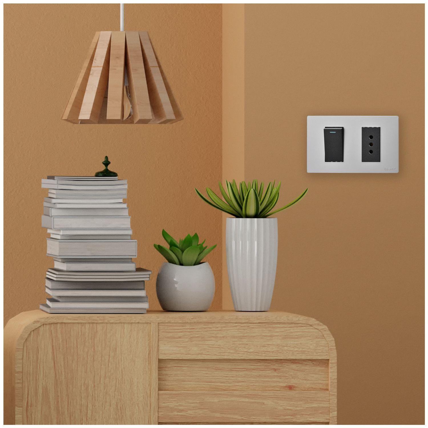 Pack 5 Interruptor 1* 9/12 16A y Tomacorriente 1* 10A - Gris - Negro-4