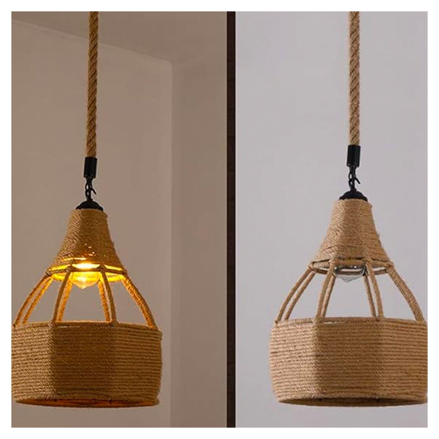Lámpara Colgante Cáñamo Diseño Gota E-27 Ampolleta Cálida-2