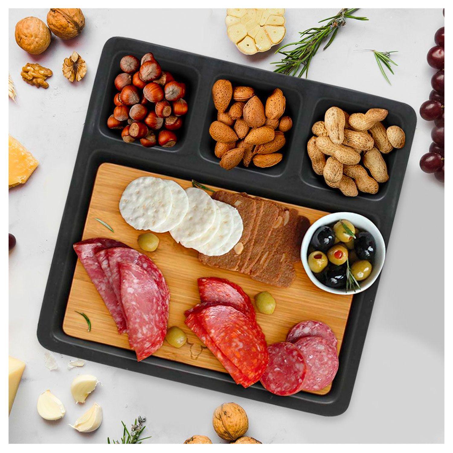 Tabla Para Aperitivos de Bambú y Cerámica - Wayu-4