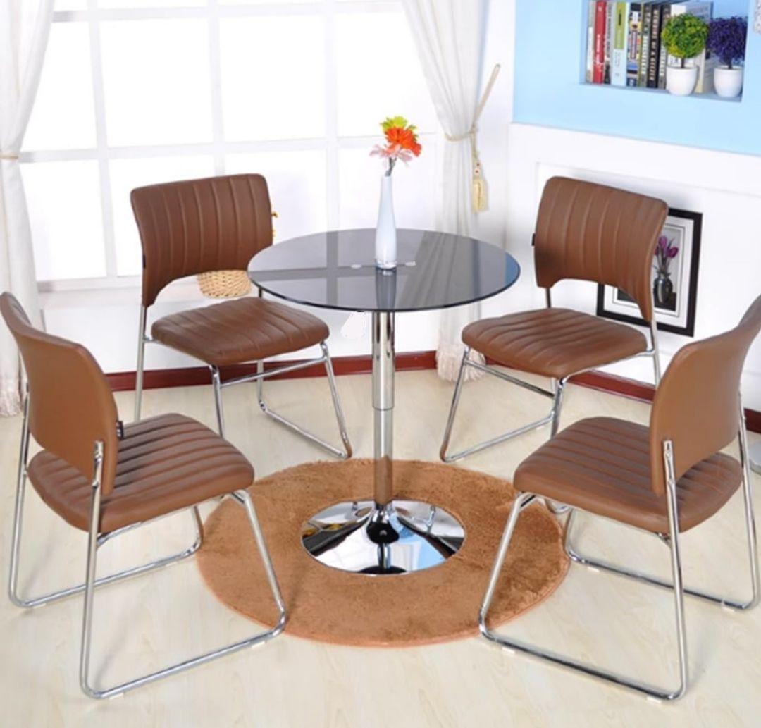 Set 3 Mesas de Bar Vidrio Templado Negro Regulable  60 CM Diámetro-2