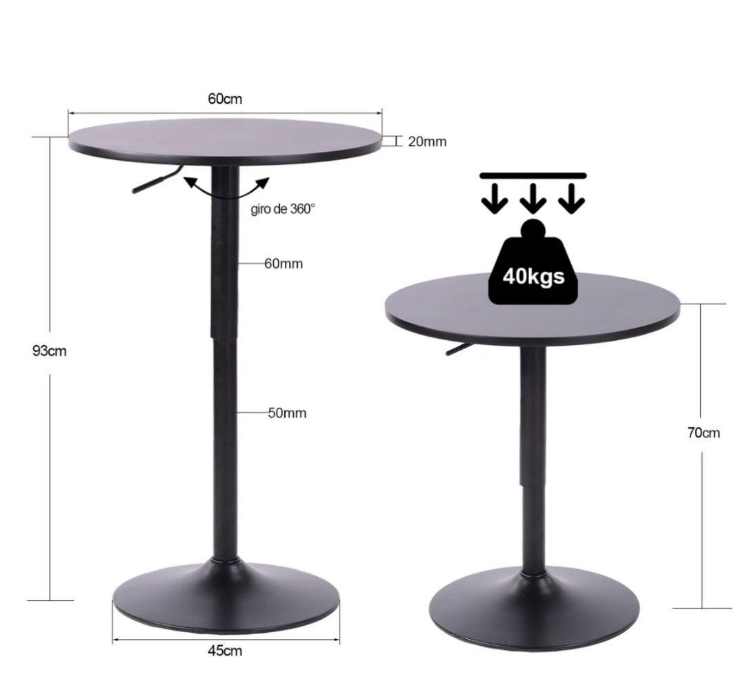 Pack 2 Mesas Bar Altura Regulable 60cm  Color Negro/Negro-3