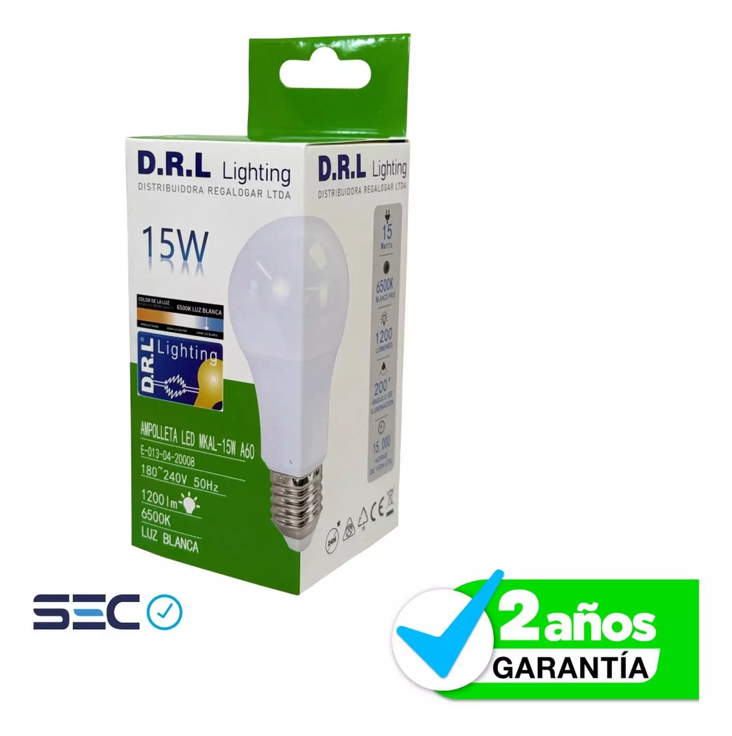 Pack 20 Ampolleta Drl Led A60 15w 1200lm 6500k Blanca Frío Blanco Frío-3