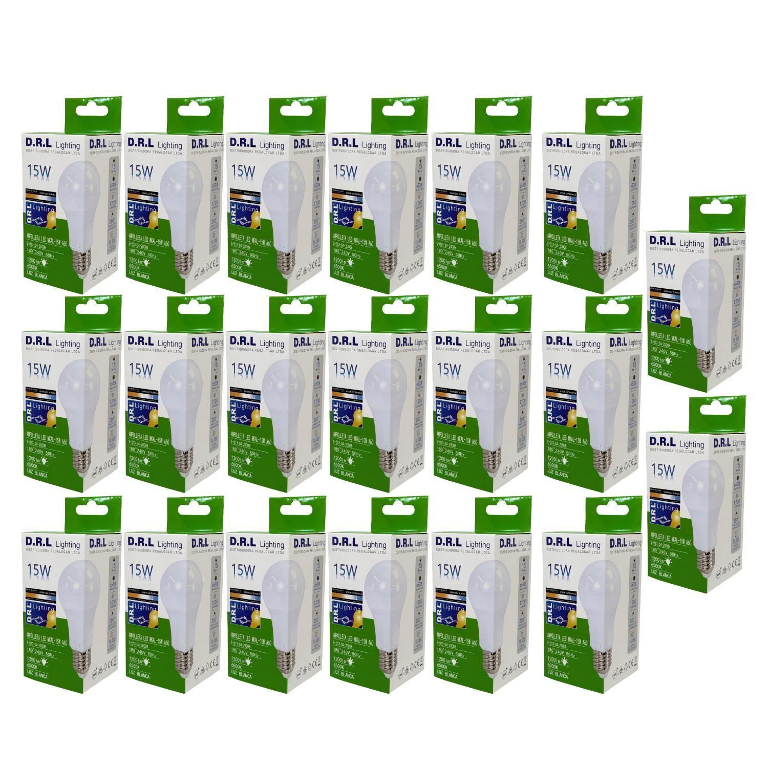 Pack 20 Ampolleta Drl Led A60 15w 1200lm 6500k Blanca Frío Blanco Frío-0