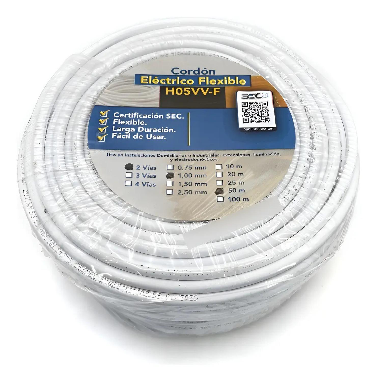 Cable Cordón Eléctrico Sil Flexible 2x1mm2 50m Blanco Sec Blanco-0