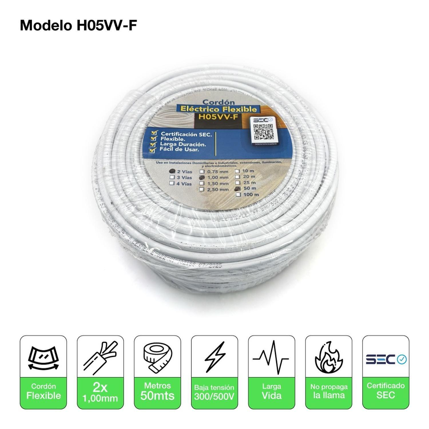 Cable Cordón Eléctrico Sil Flexible 2x1mm2 50m Blanco Sec Blanco-1