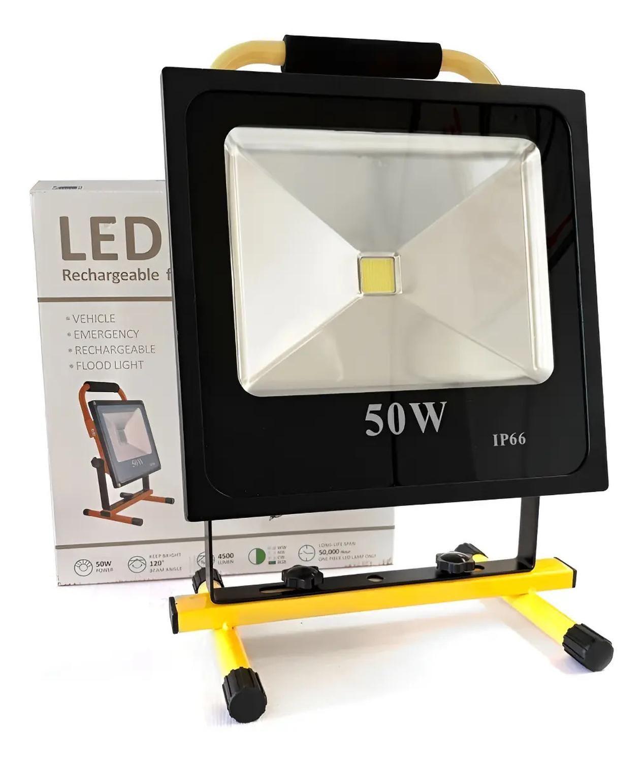 Foco Reflector Portátil Recargable Led 50w Luz Blanca 6hrs Amarillo Blanco Frío-0