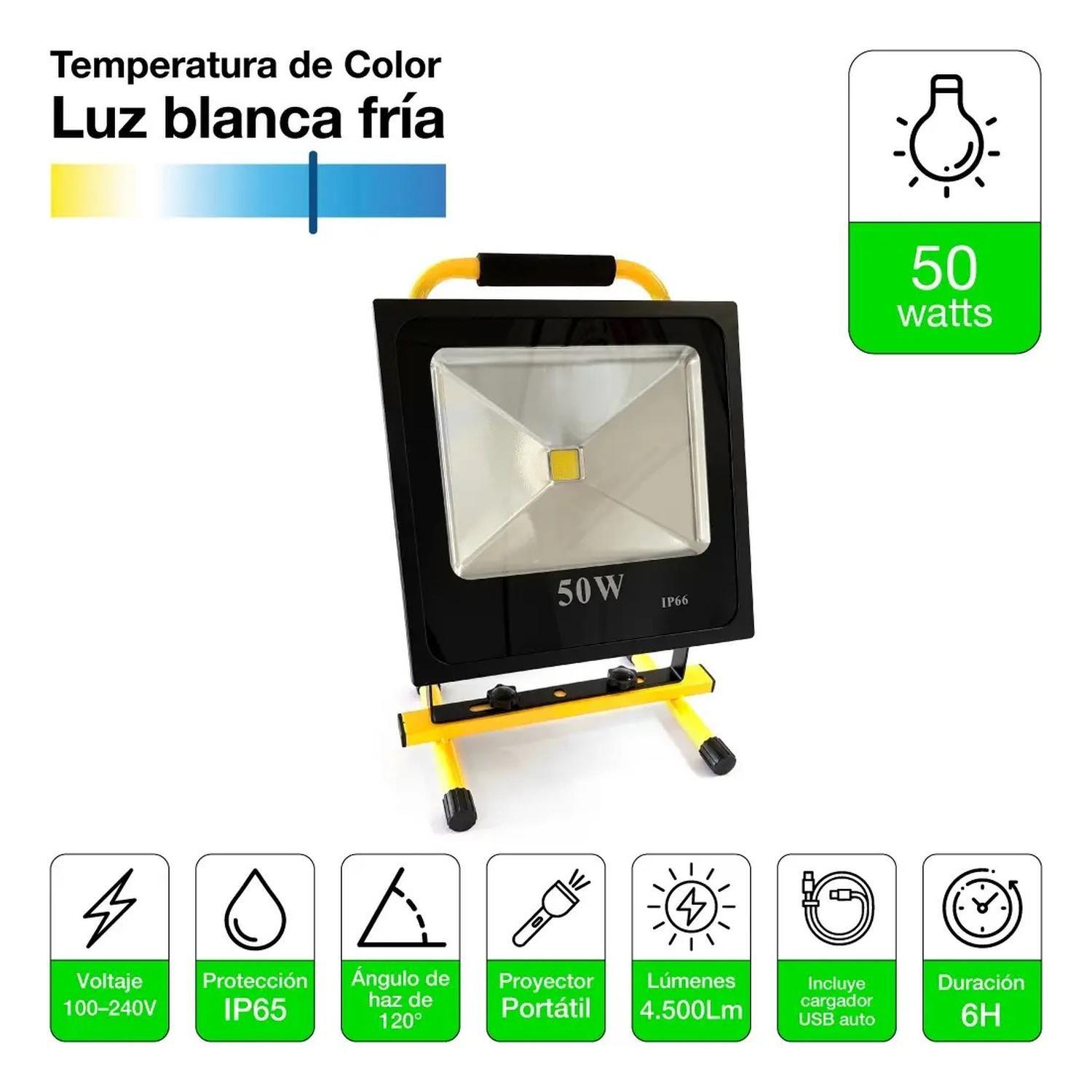 Foco Reflector Portátil Recargable Led 50w Luz Blanca 6hrs Amarillo Blanco Frío-1