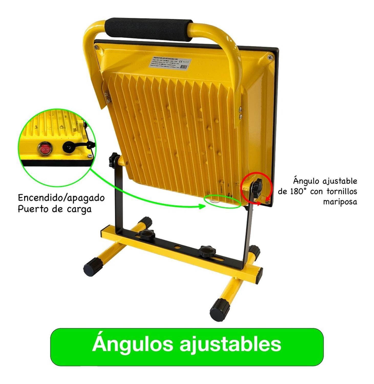 Foco Reflector Portátil Recargable Led 50w Luz Blanca 6hrs Amarillo Blanco Frío-3