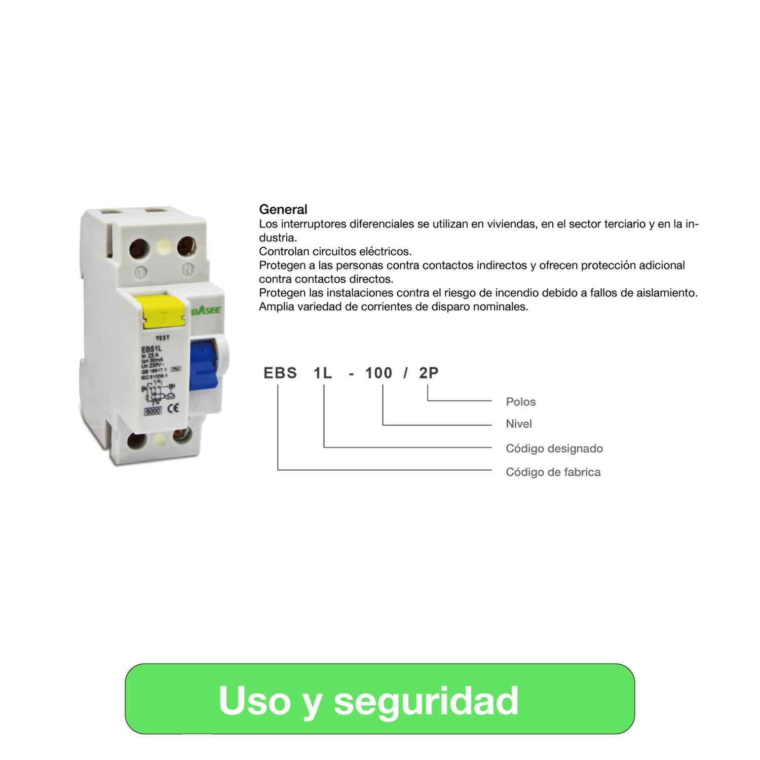 Interruptor Diferencial Ebasee 2x40a C 6k Certificado pack 6-4