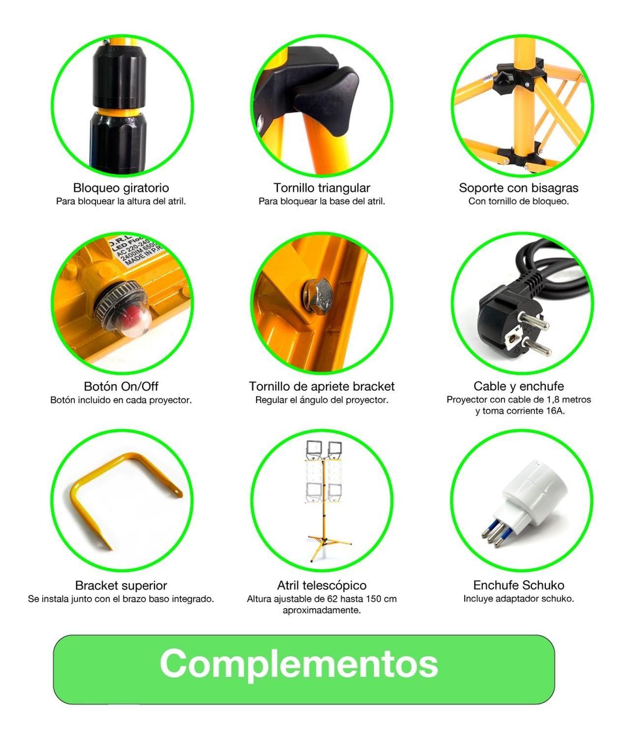 Proyector Led Con Trípode 1x30w Ip65 Luz Fría Certificado Amarillo Blanco Frío-4
