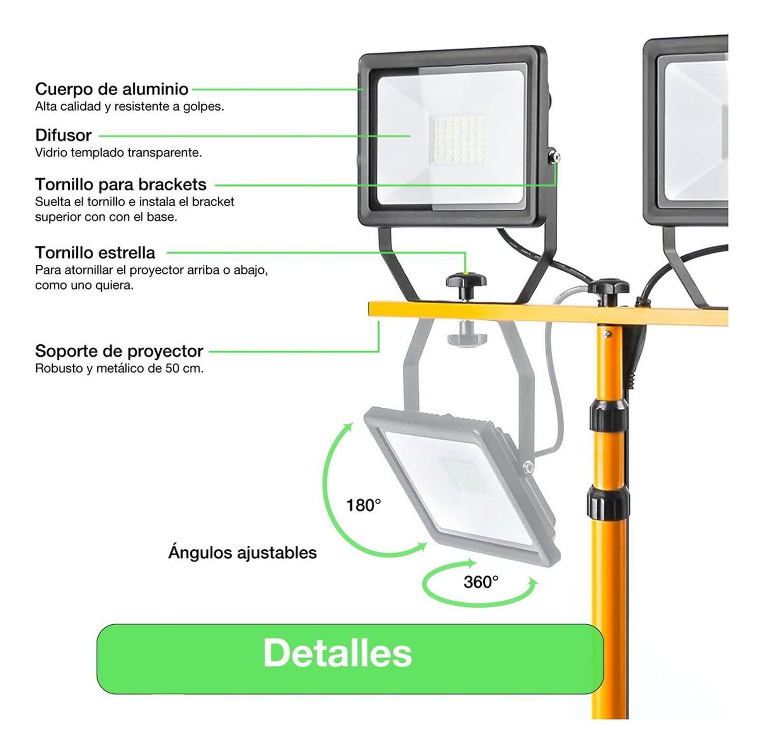 Proyector Led Con Trípode 2x50w Ip65 Luz Fría Certificado Amarillo Blanco Frío-3