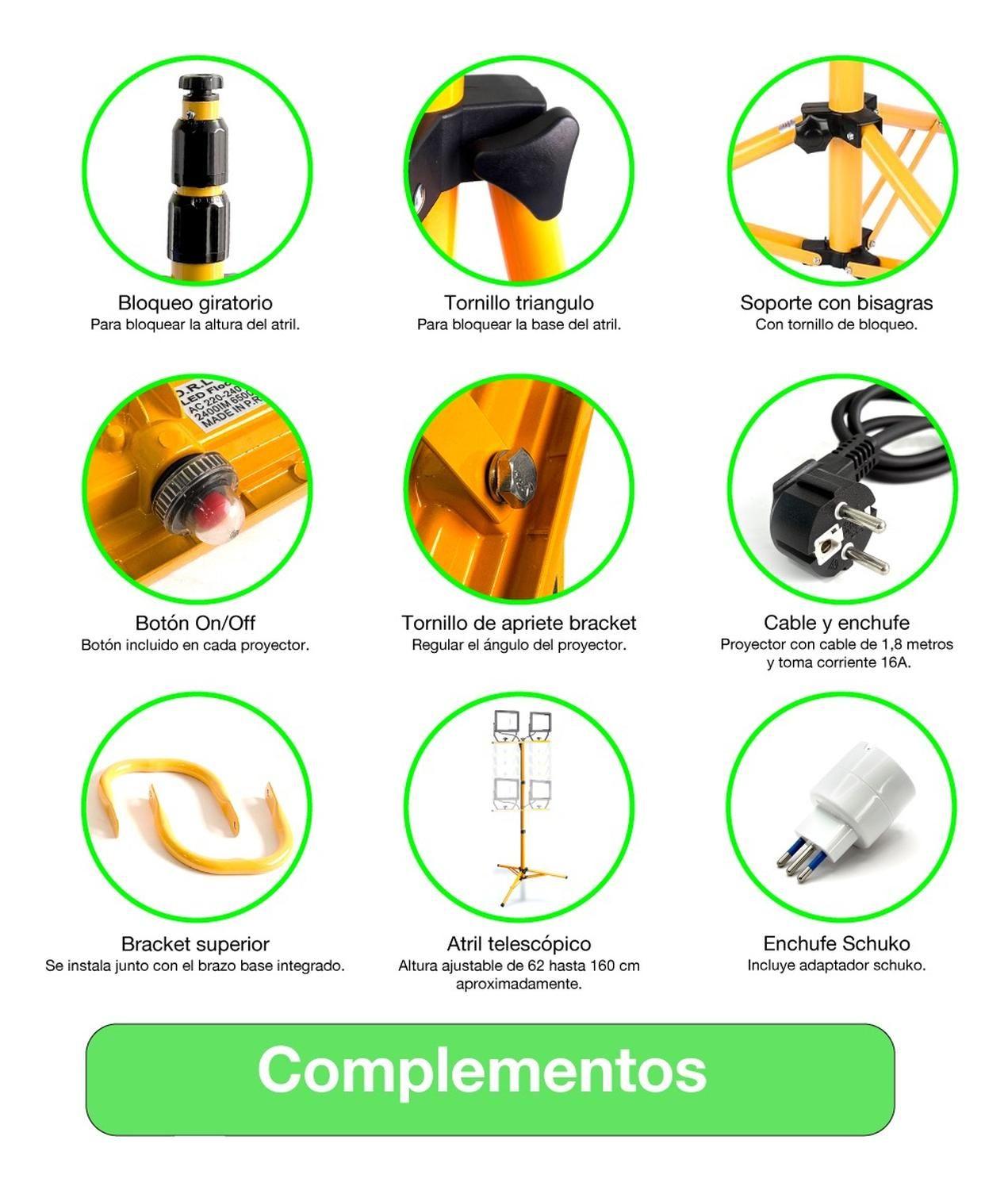 Proyector Led Con Trípode 2x50w Ip65 Luz Fría Certificado Amarillo Blanco Frío-4