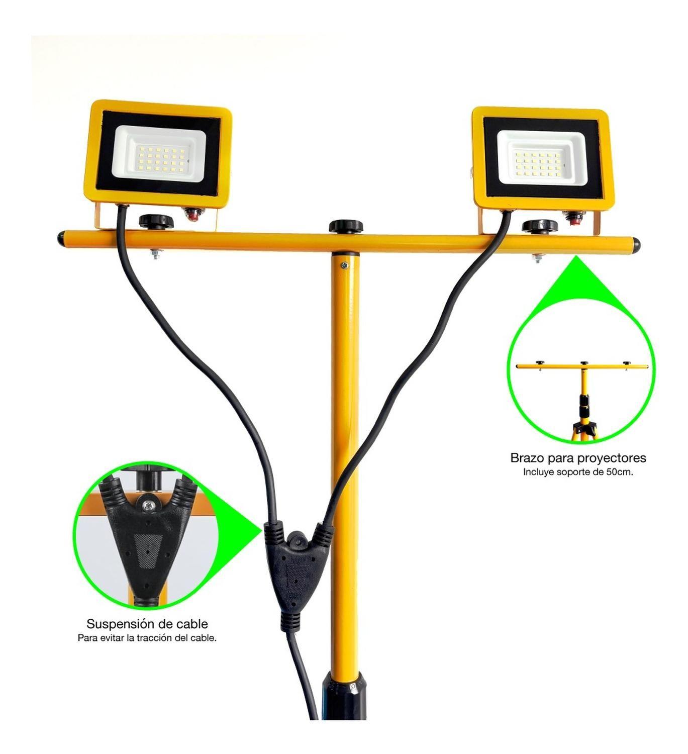 Proyector Led Con Trípode 2x50w Ip65 Luz Fría Certificado Amarillo Blanco Frío-5