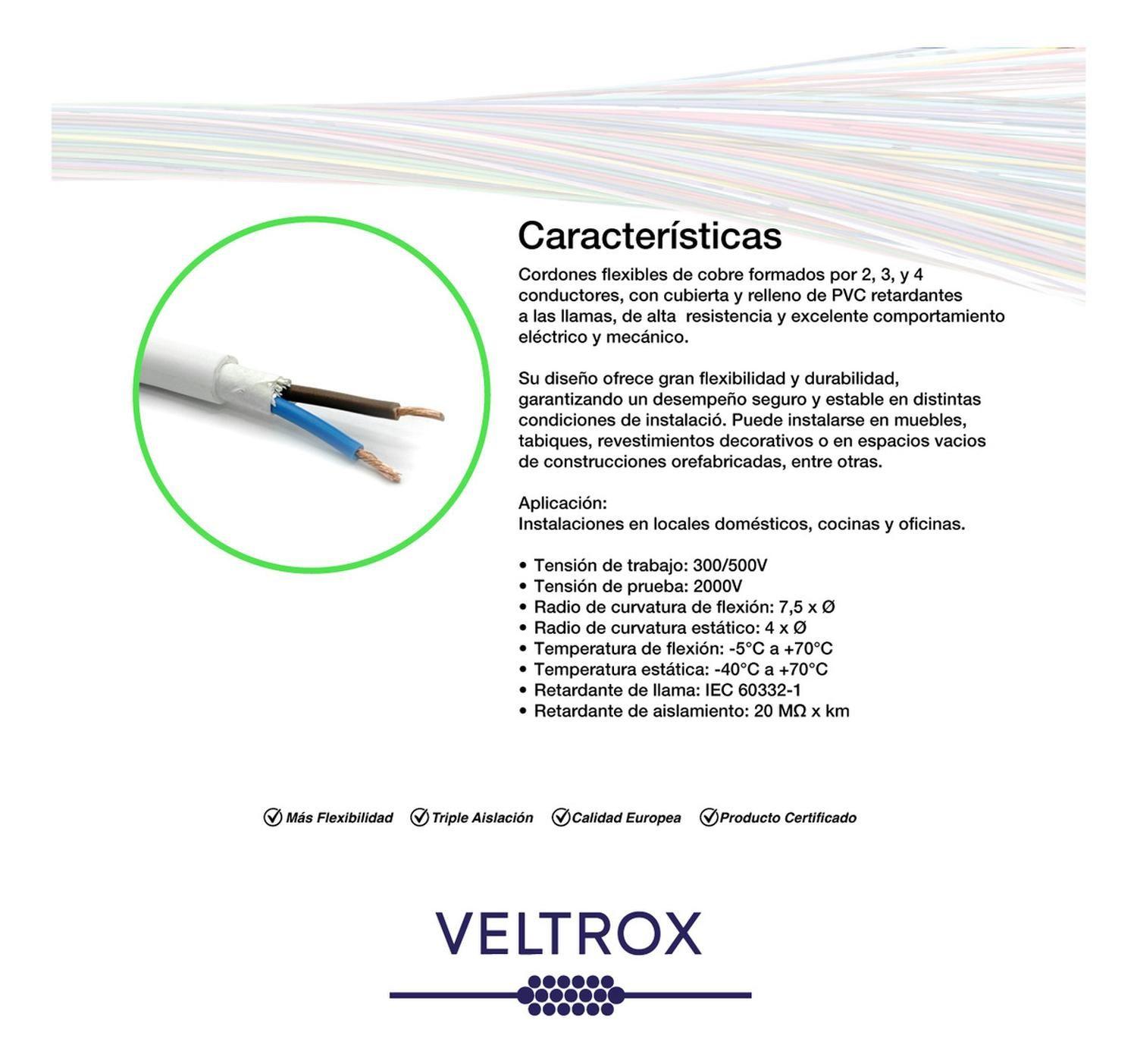 Cordón Eléctrico Veltrox Flexible 2x0,75mm2 20m Blanco Sec Blanco-2