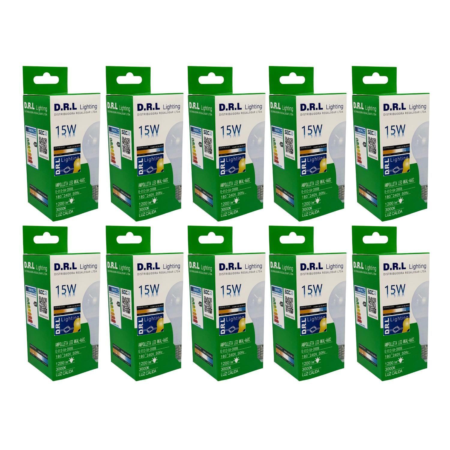 Pack 10 Ampolleta Led Drl 15w 1200lm Cálida Blanco Sec Blanco Cálido-0