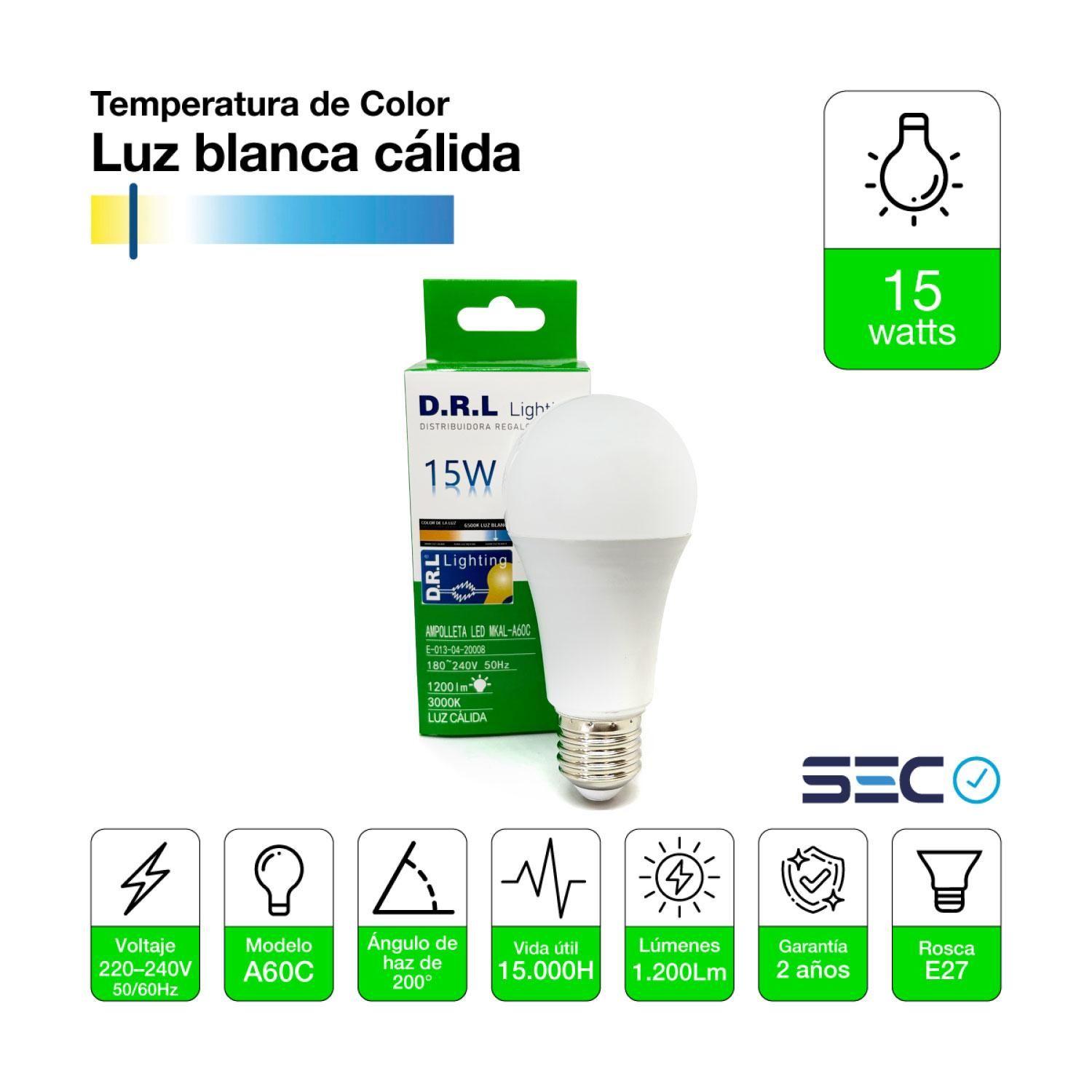 Pack 10 Ampolleta Led Drl 15w 1200lm Cálida Blanco Sec Blanco Cálido-1