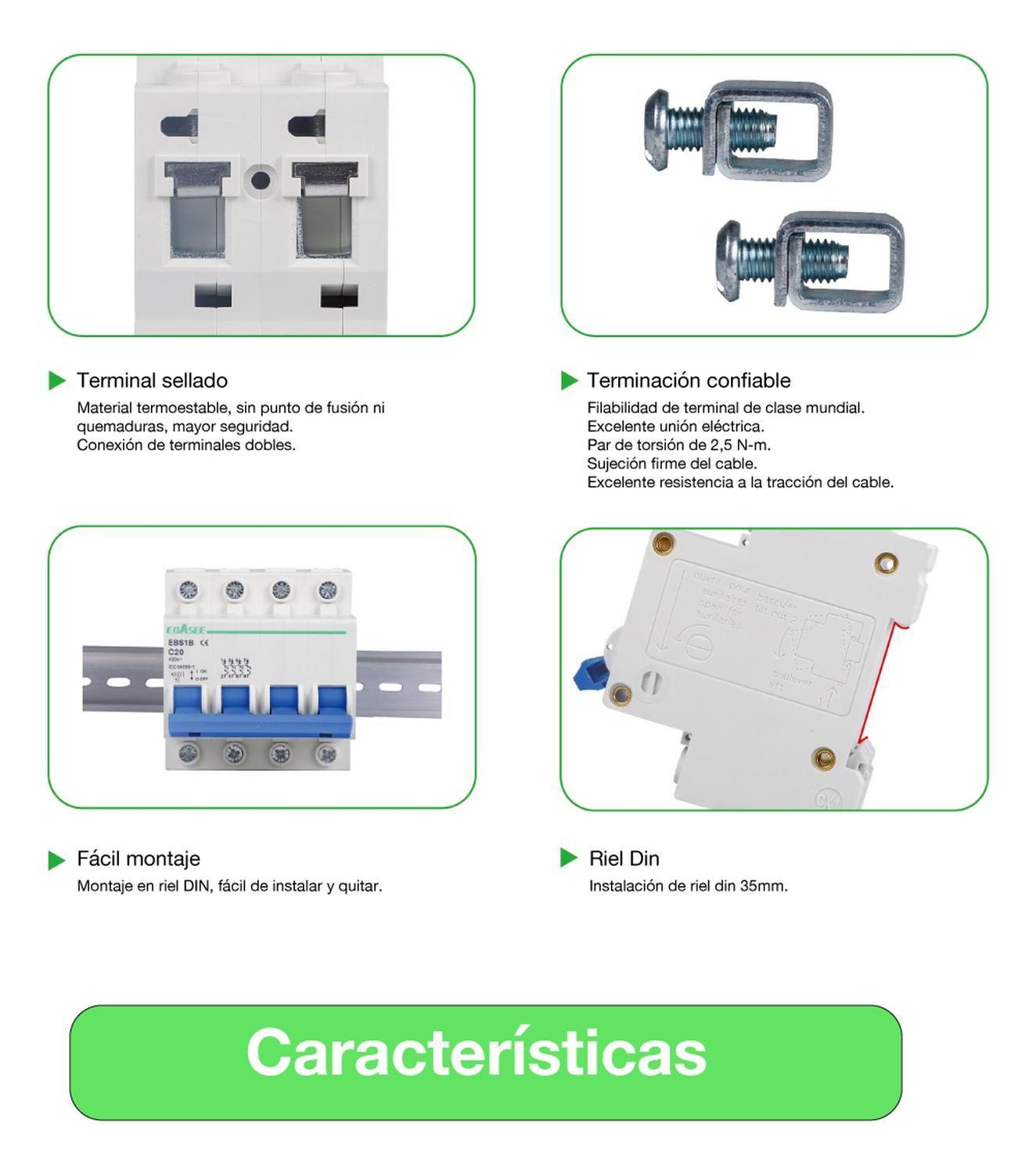 Pack 4 Interruptor Automático Ebasee 1x 20a Curva C 6ka Sec-6