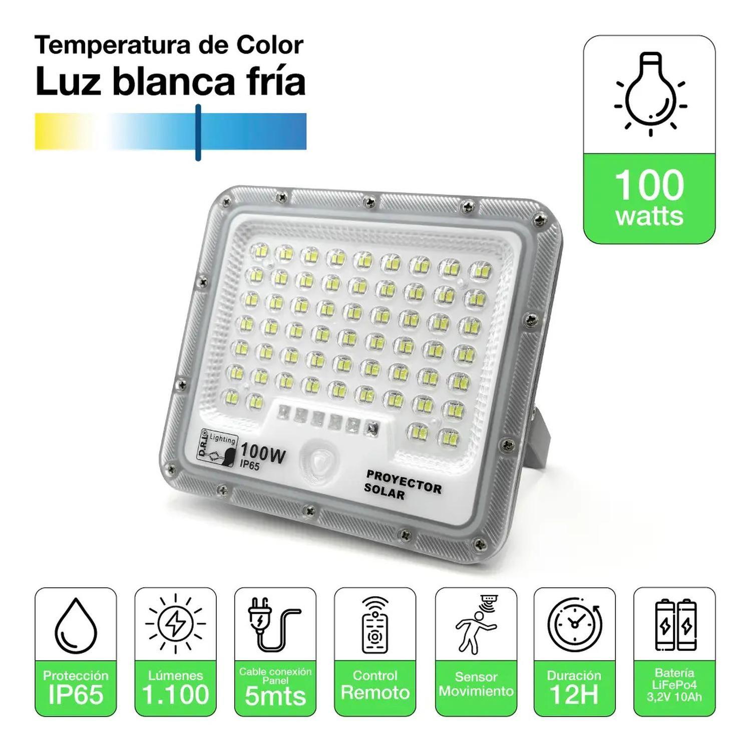 Foco Proyector Solar Led Exterior Itd 100w Fría Ip65 Sensor Gris Blanco Frío-1