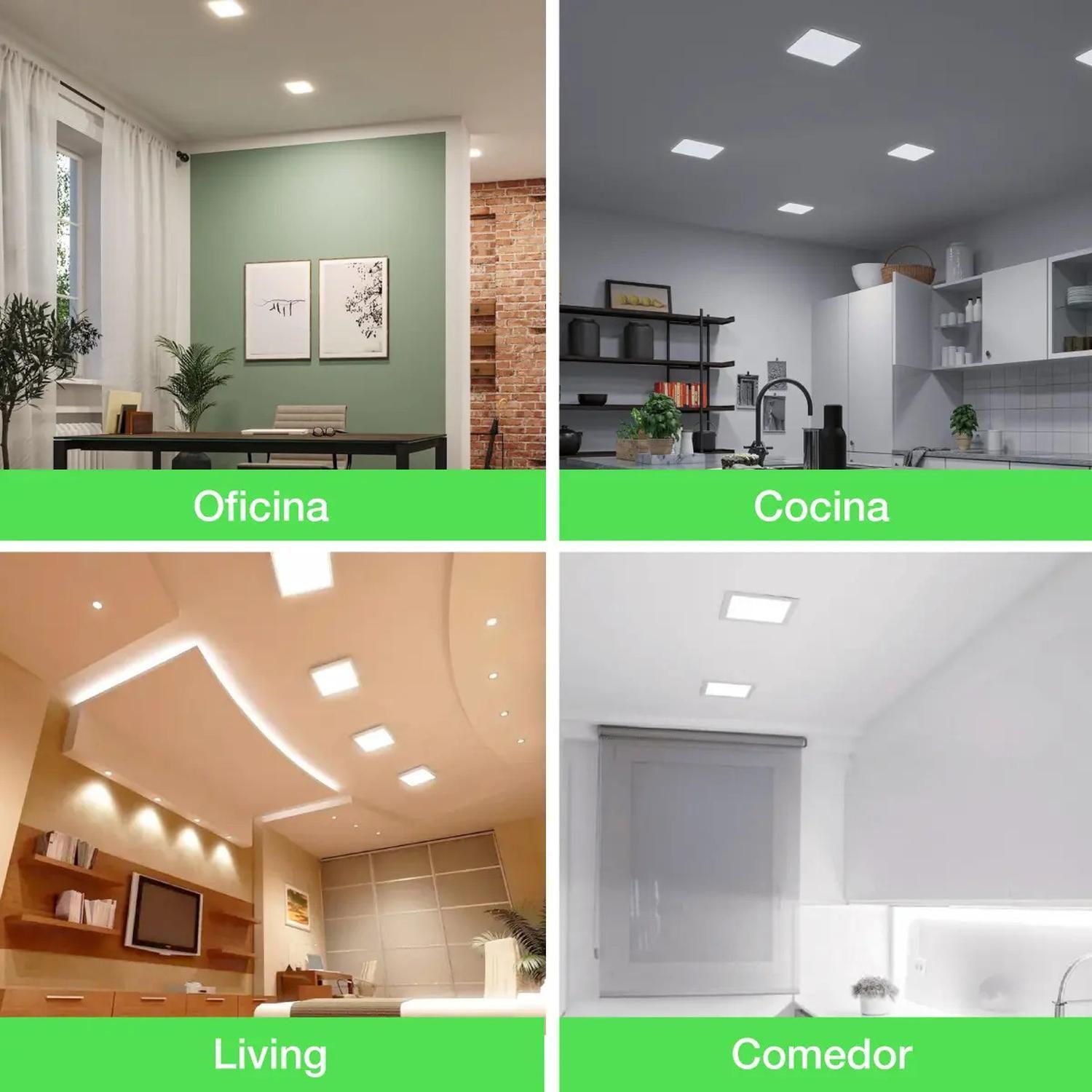 Pack 6 Panel Foco Plafón Empotrado Cuadrado 3w Led Cálida Blanco-3