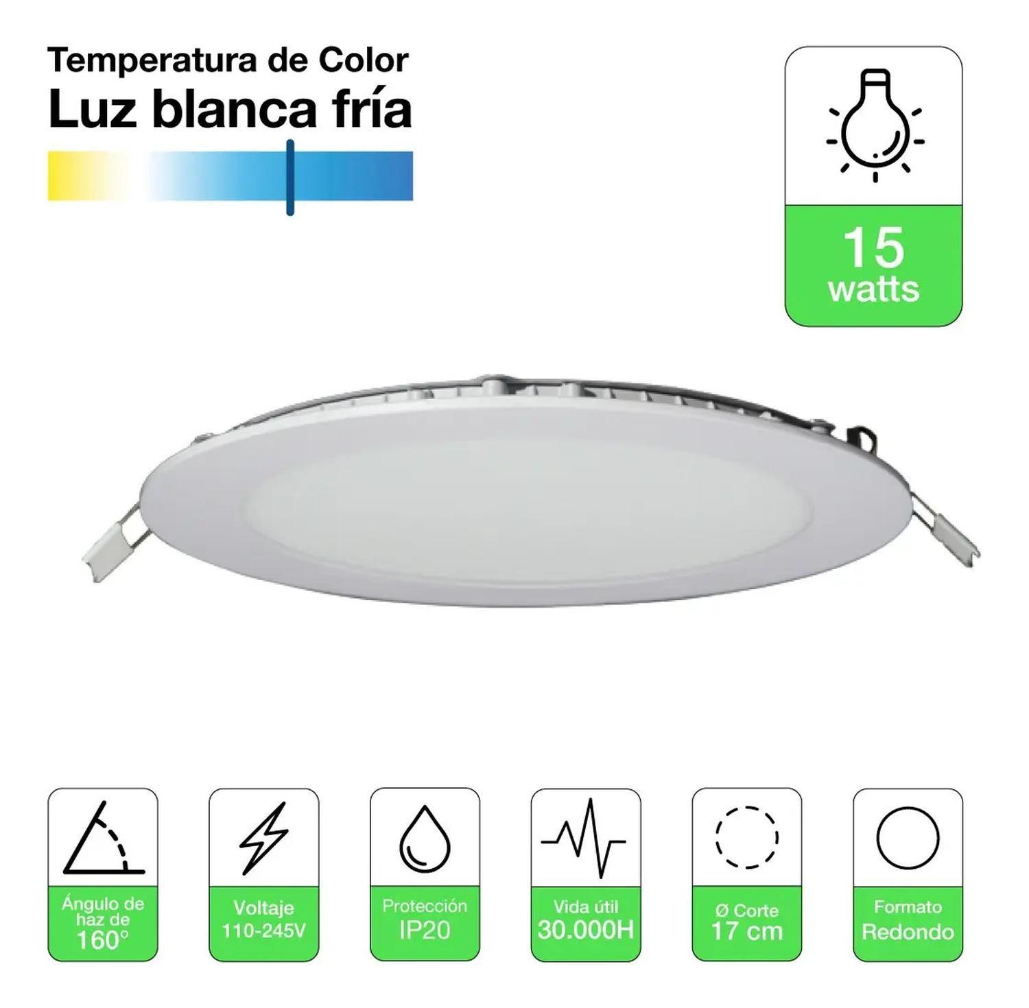Panel Led Foco Plafón Empotrado Redondo 15w 19cm Luz Fría-2