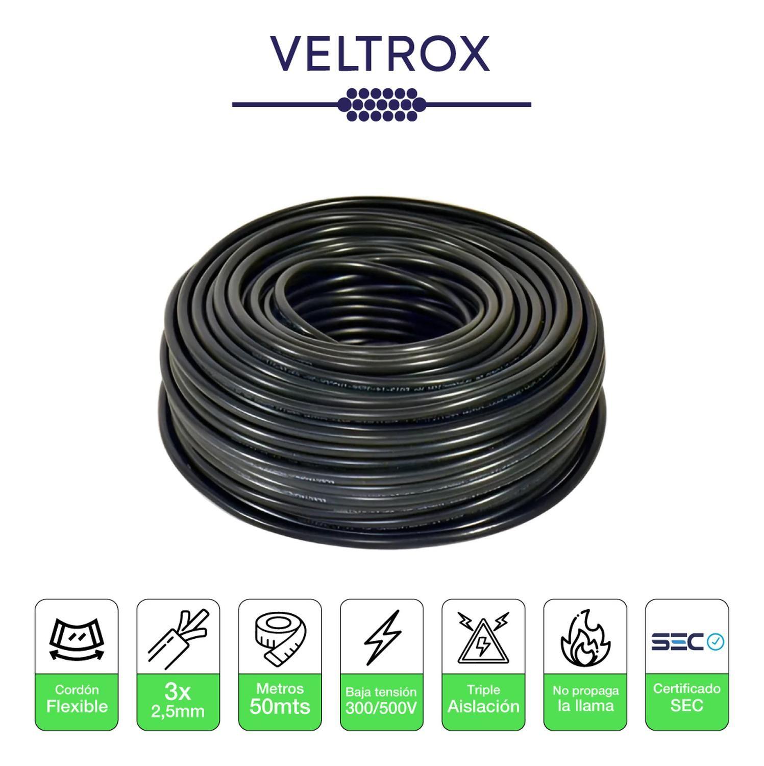 Cordón Eléctrico Veltrox Flexible 3x2,50mm2 50m Negro Sec Negro-1