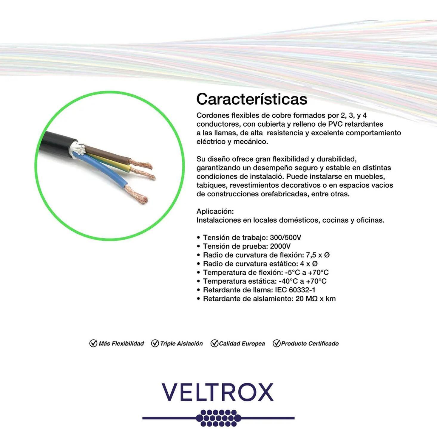 Cordón Eléctrico Veltrox Flexible 3x2,50mm2 50m Negro Sec Negro-2