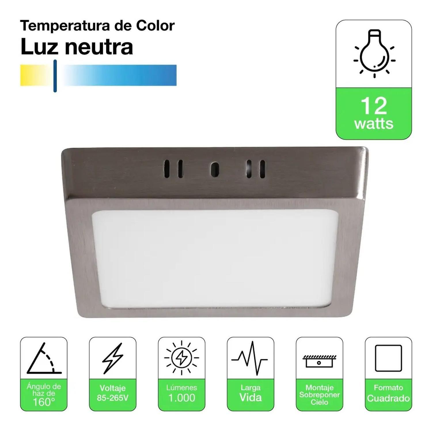 Panel Led Plafón Sobrepuesto Cuadrado Satinado 12w Neutra Satinado-1