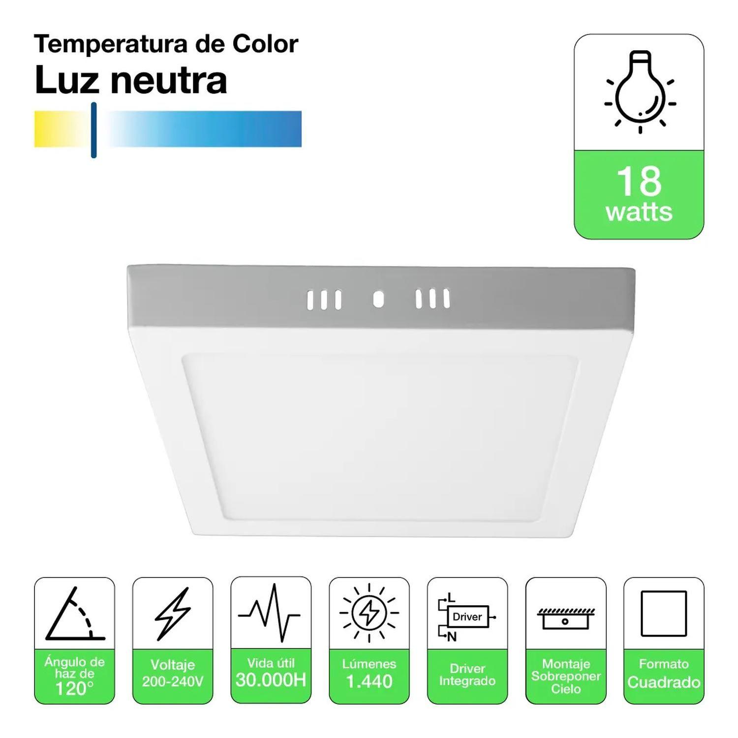 Pack 4 Panel Led Foco Plafón Backlite Sob Cuadrado 18w 4500k Blanco-2