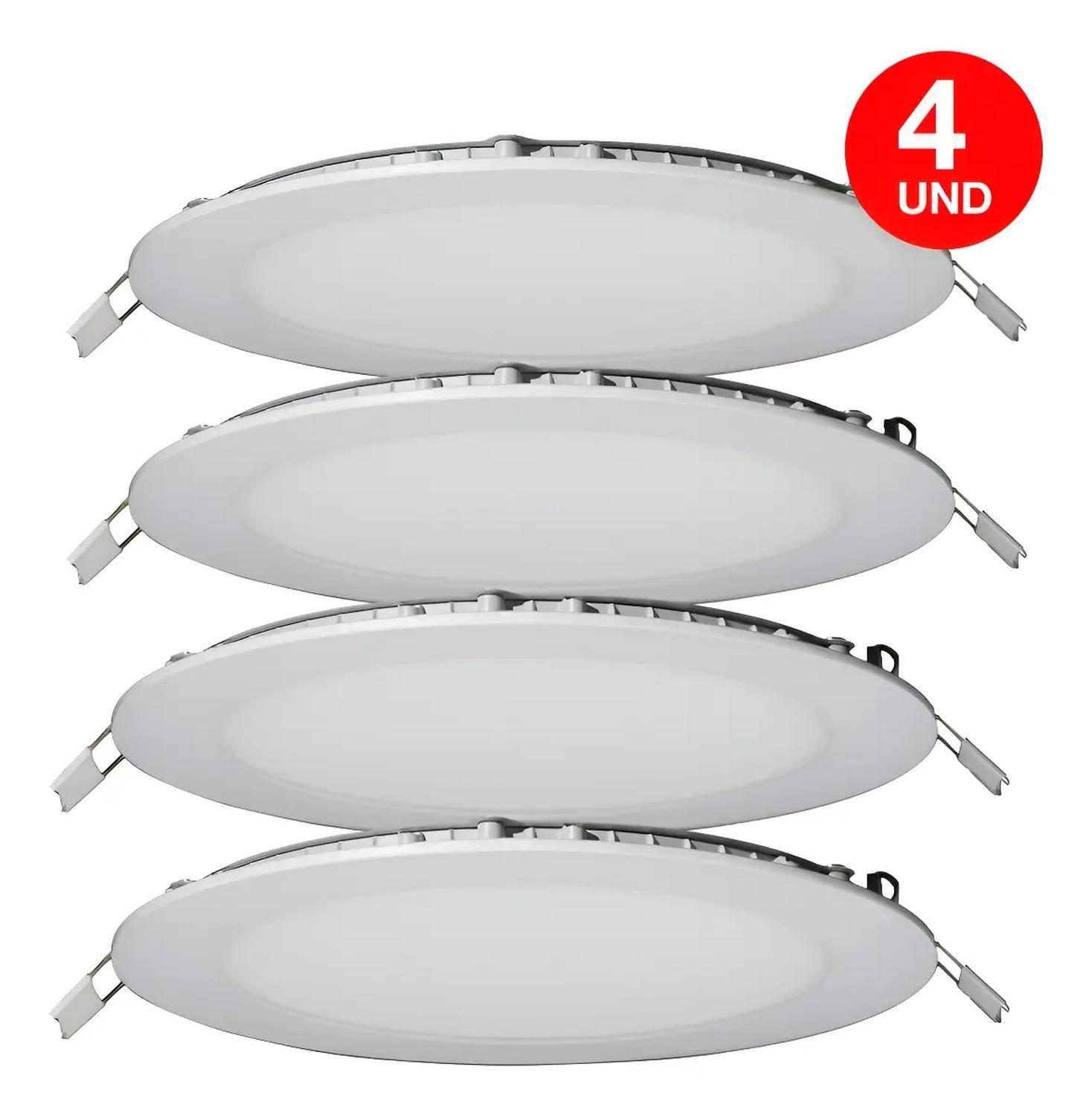 Pack 4 Panel Led Foco Plafón Empotrado Redondo 18w Neutra Blanco-0