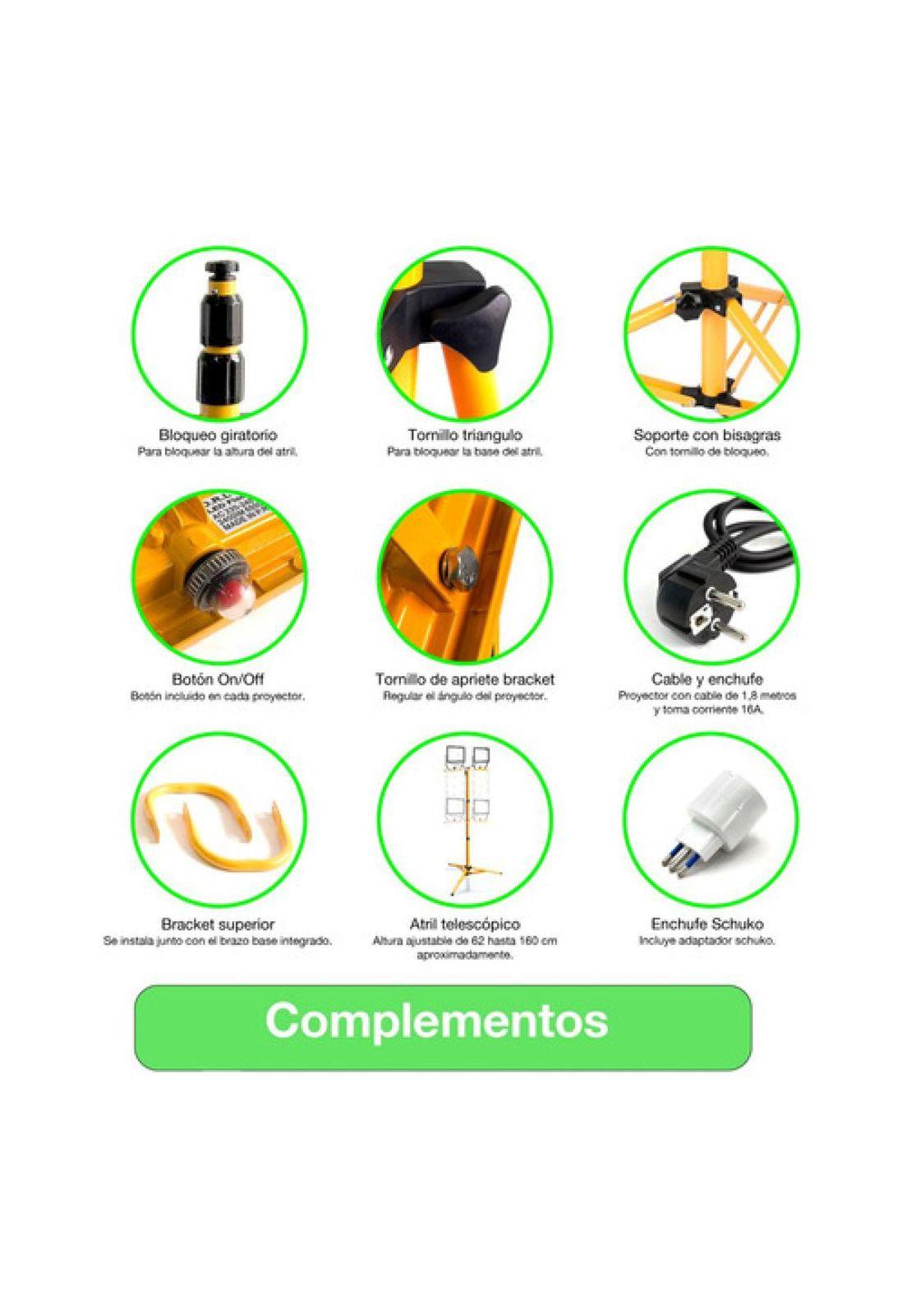 Proyector Led Con Trípode 2x30w Ip65 Luz Fría Certificado Amarillo Blanco Frío-4