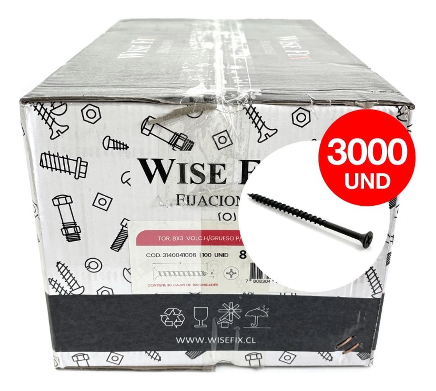 30 Cajas Tornillo Volcanita Wisefix P/fina Negro 8x3 3000u-3