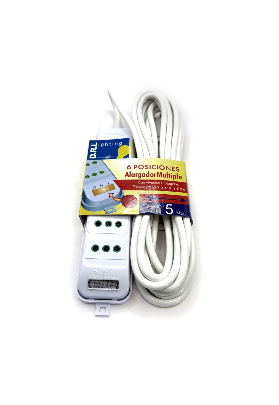 Alargador Múltiple 5mts 10a Zapatilla 6 Posiciones Led Sec Blanco.-2