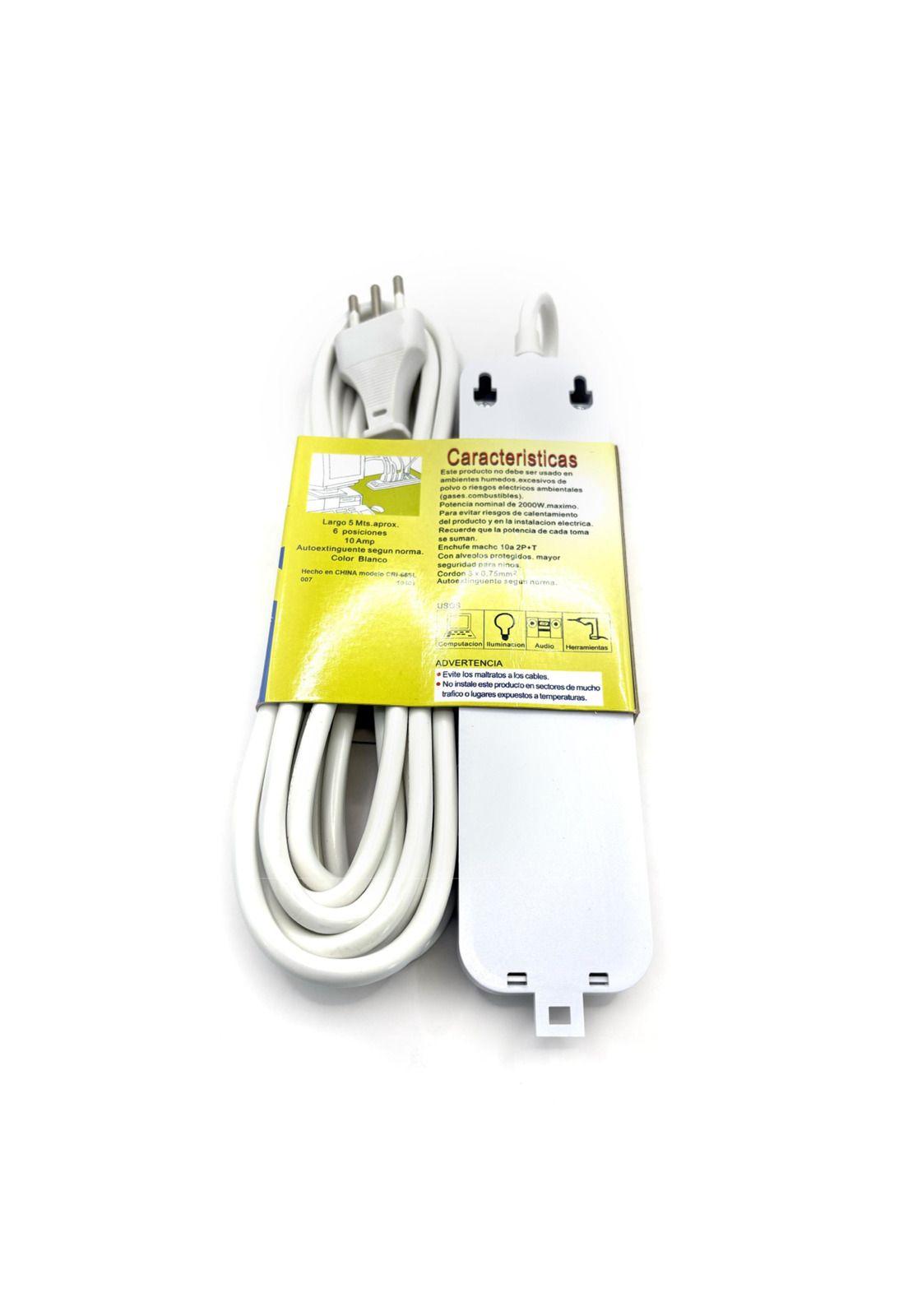 Alargador Múltiple 5mts 10a Zapatilla 6 Posiciones Led Sec Blanco.-3