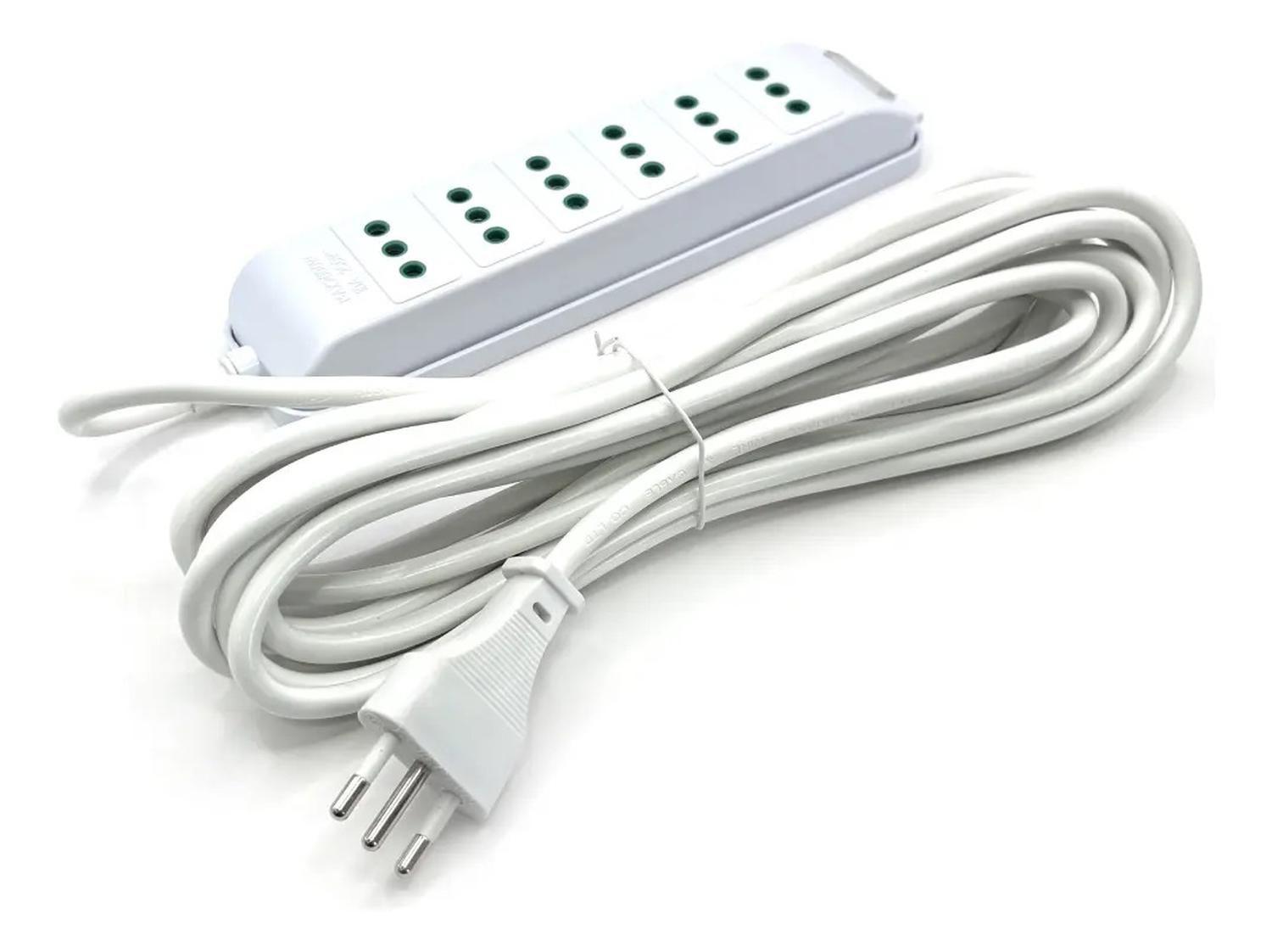 Alargador Múltiple 5mts 10a Zapatilla 6 Posiciones Led Sec Blanco-0