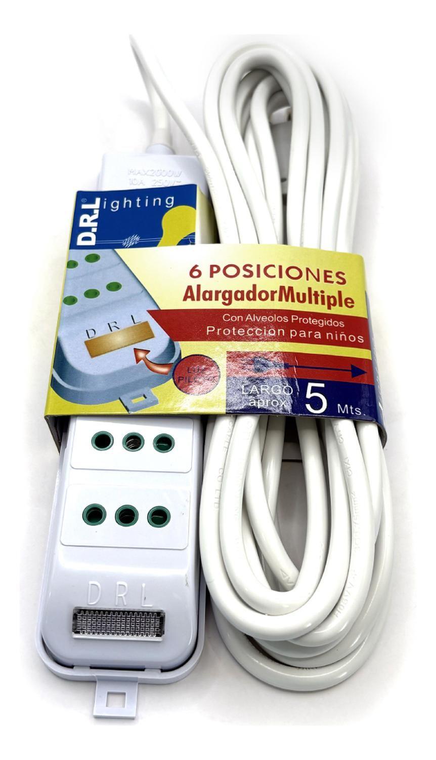Alargador Múltiple 5mts 10a Zapatilla 6 Posiciones Led Sec Blanco-2