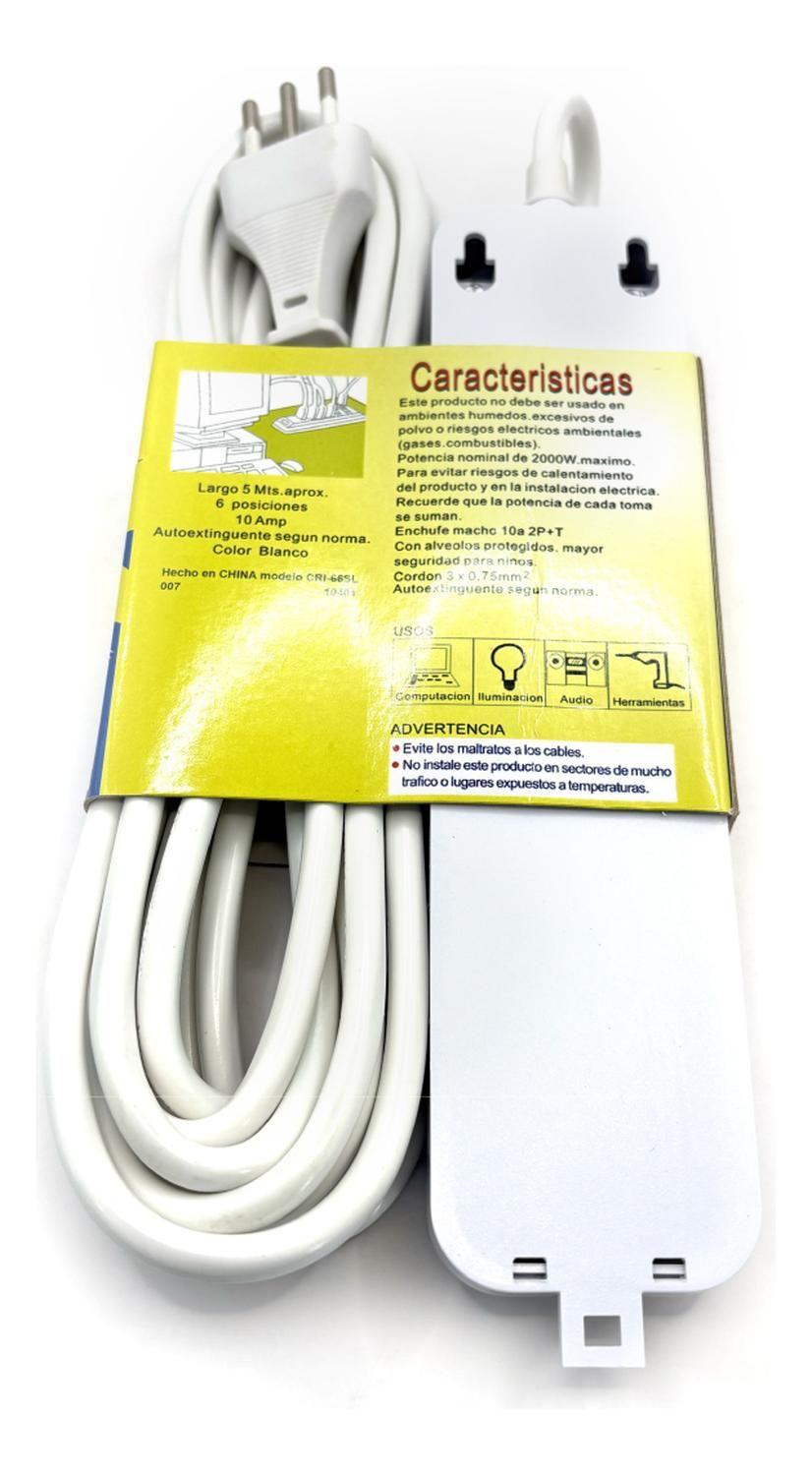Alargador Múltiple 5mts 10a Zapatilla 6 Posiciones Led Sec Blanco-3