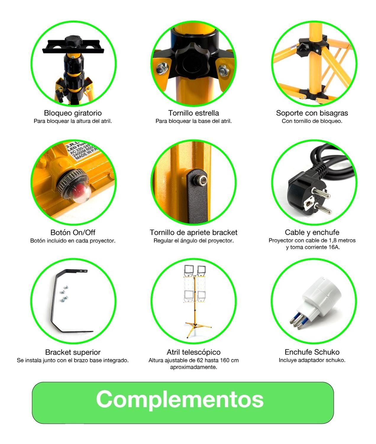 Proyector Led Con Trípode 1x50w Ip65 Luz Fría Certificado Amarillo Blanco Frío-4