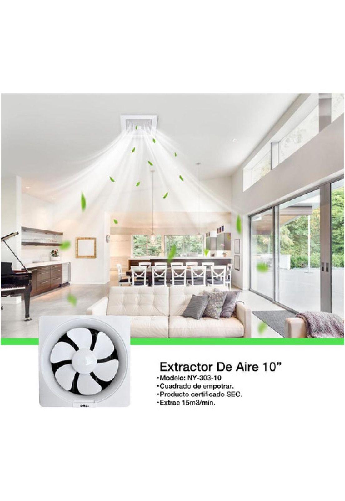 Extractor De Aire 10 Pulgadas Drl Cuadrado Baño Cocina Sec Blanco-2