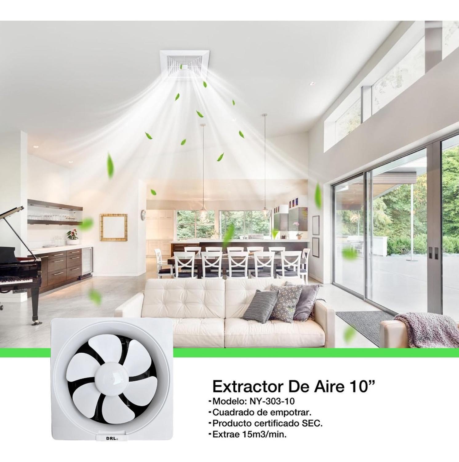 Extractor De Aire 10 Pulgadas Drl Cuadrado Baño Cocina Sec Blanco-2