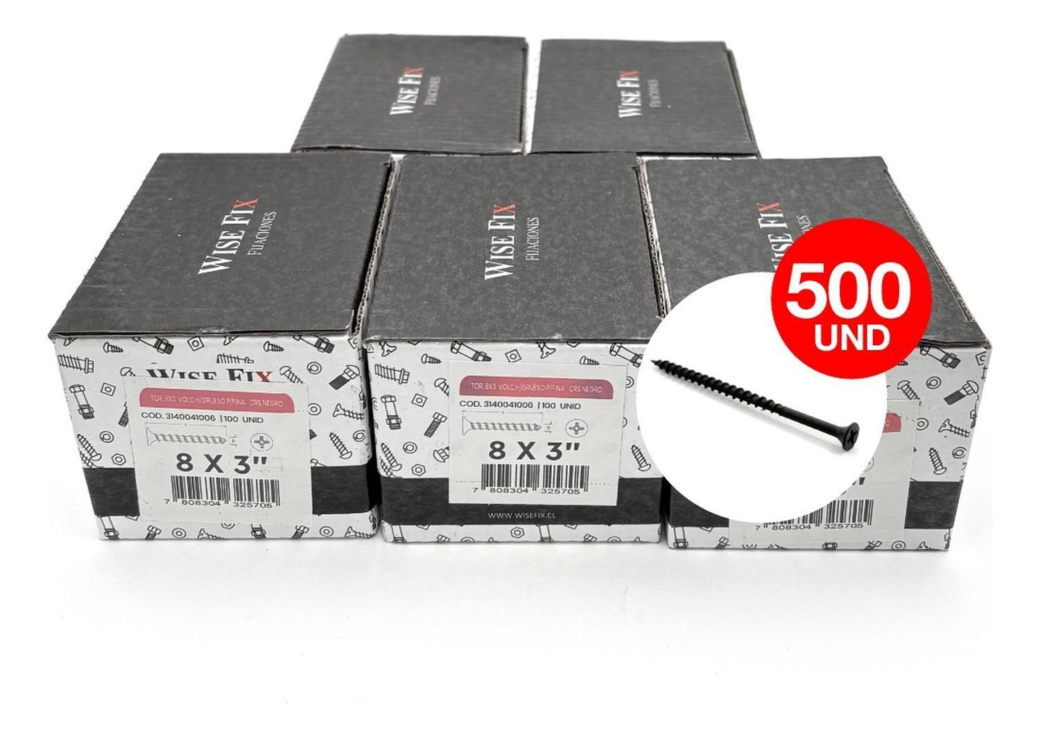 5 Cajas Tornillo Volcanita Wisefix P/fina Crs Negro 8x3 500u-3