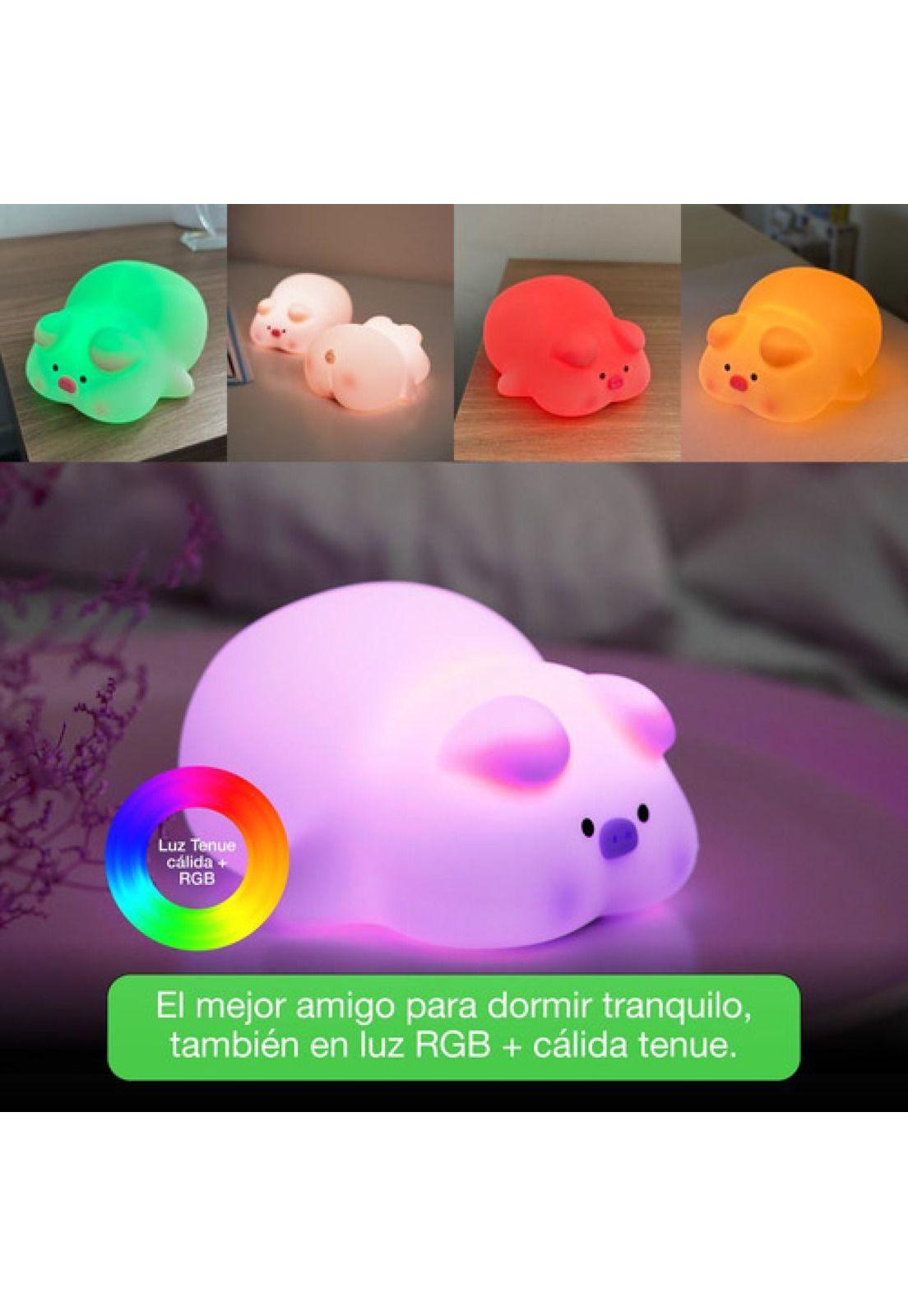 Lámpara Nocturna Espantacuco Recargable Led Pig Cálida+rgb-4