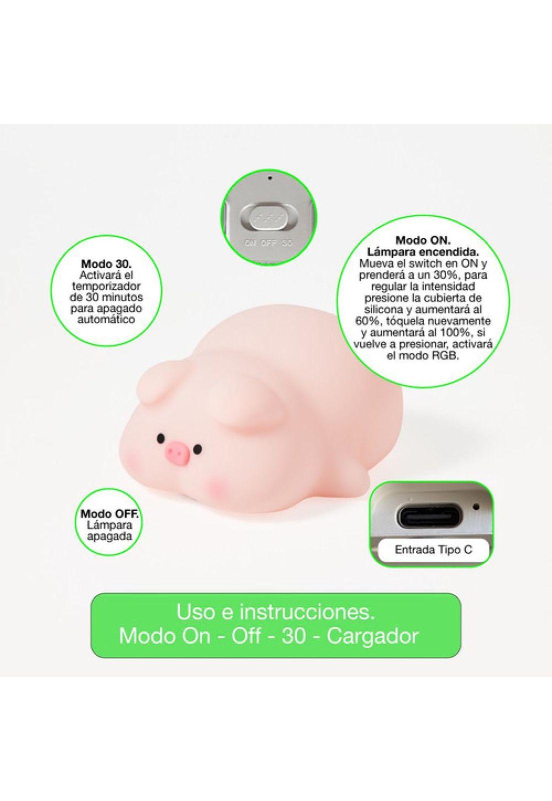 Lámpara Nocturna Espantacuco Recargable Led Pig Cálida+rgb-7