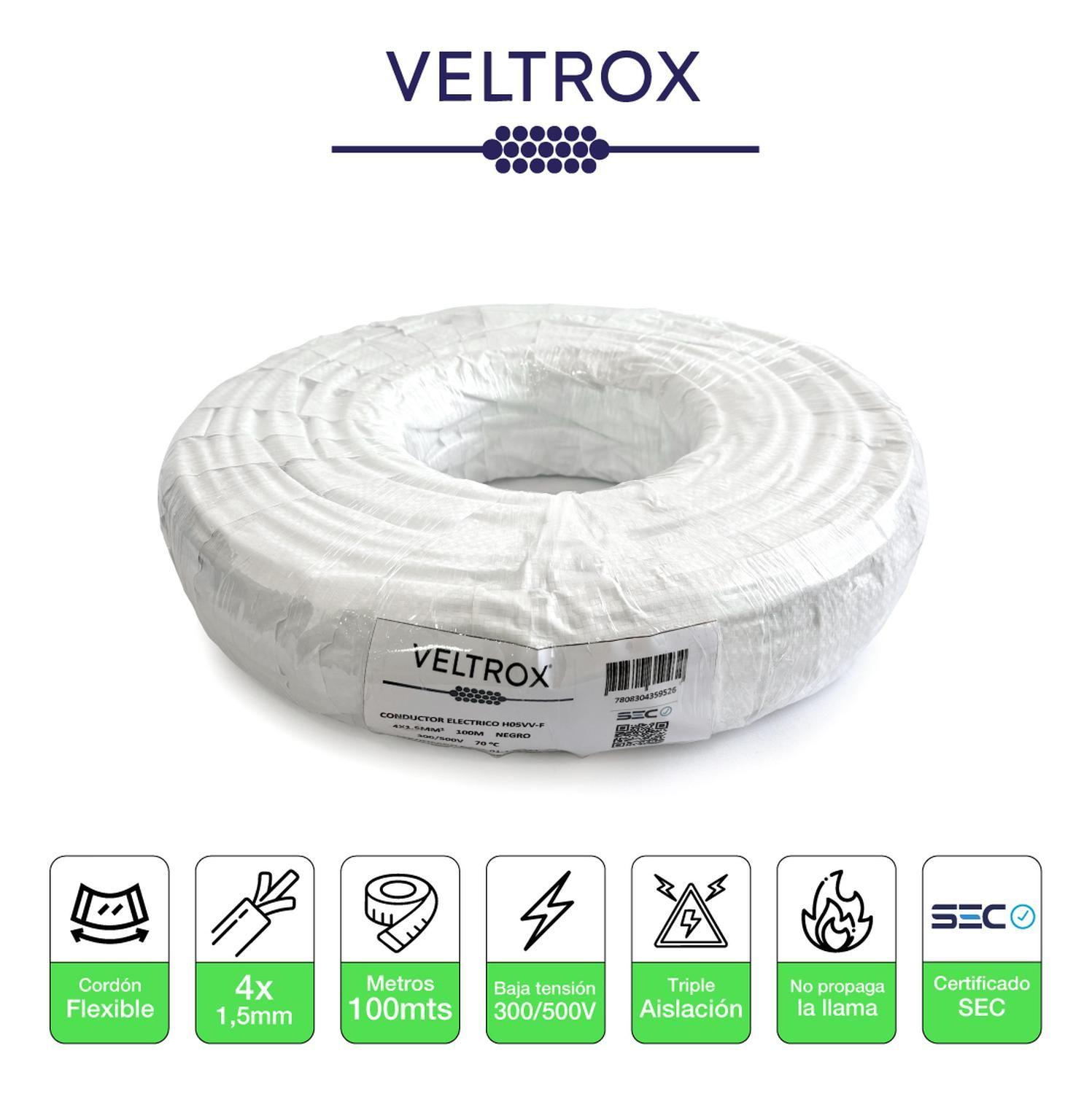 Cordón Eléctrico Veltrox Flexible 4x1,50mm2 100m Negro Sec Negro-1