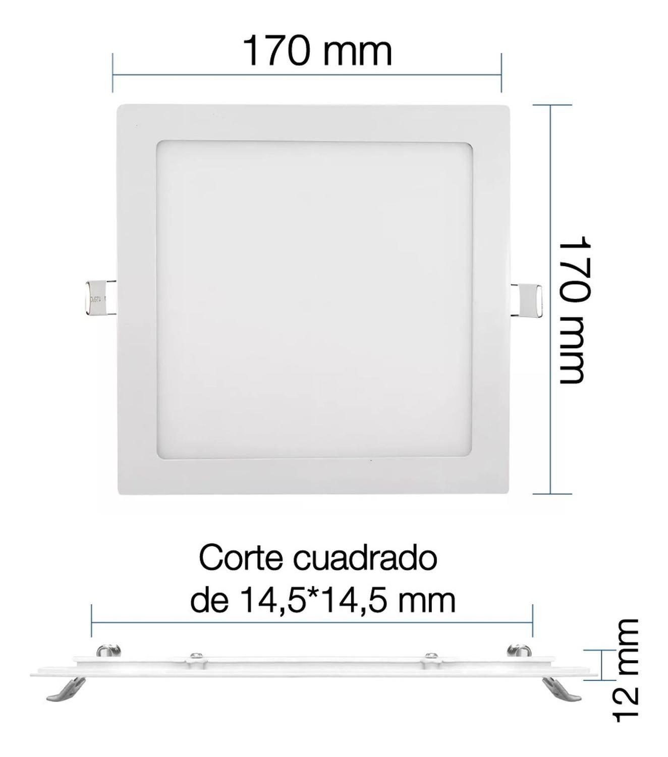 Panel Led Foco Plafón Empotrado Cuadrado 12w 17cm Luz Cálida Blanco-2