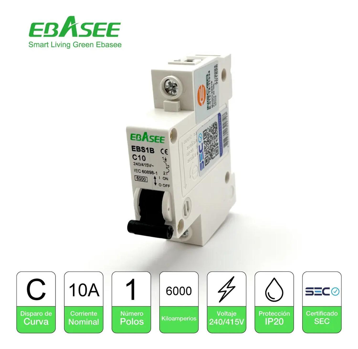 Pack 4 Interruptor Automático Ebasee 1x 10a Curva C 6ka Sec-2