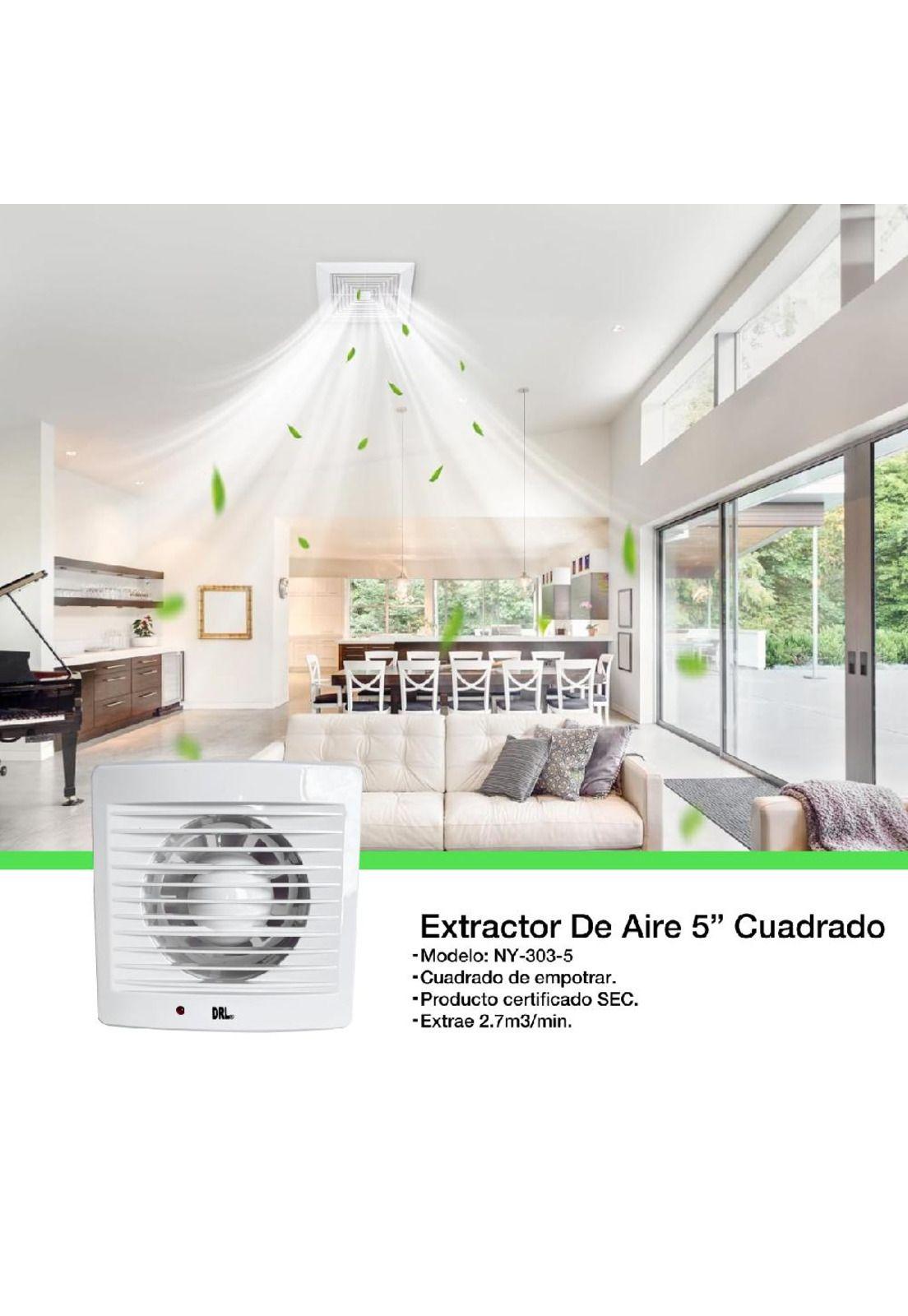 Extractor De Aire 5 Pulgadas Drl Cuadrado Baño Cocina Sec Blanco-2