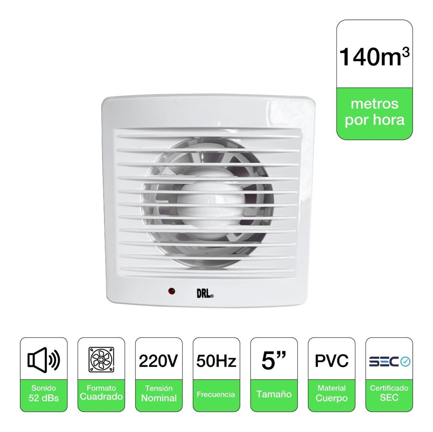 Extractor De Aire 5 Pulgadas Drl Cuadrado Baño Cocina Sec Blanco-1