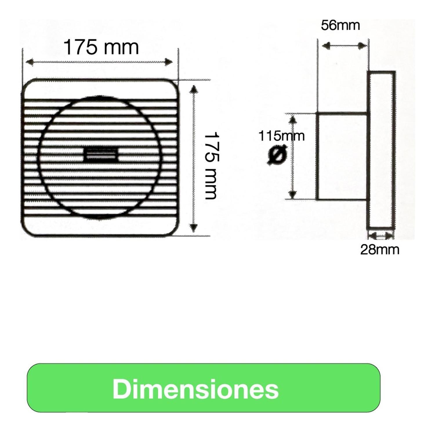 Extractor De Aire 5 Pulgadas Drl Cuadrado Baño Cocina Sec Blanco-5
