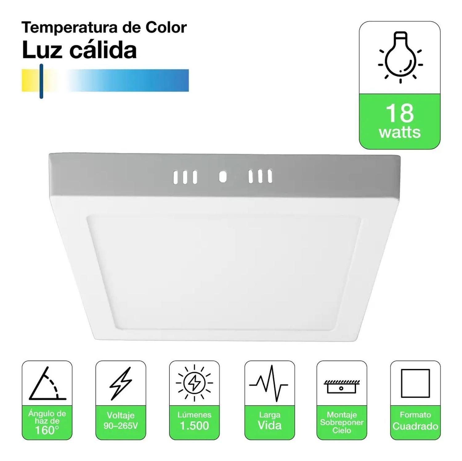 Pack 4 Panel Led Foco Plafón Sobrepuesto Cuadrado 18w Cálida Blanco-1